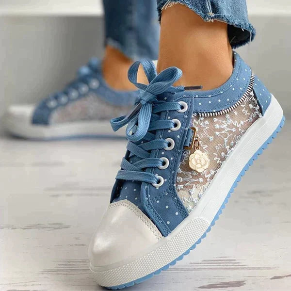 Women's Floral Mesh Lace-Up Sneakers Casual Comfort Walking Shoes
