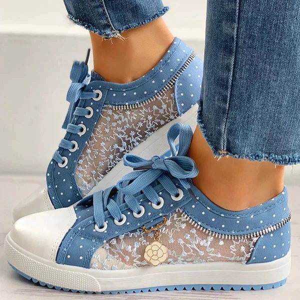 Women's Floral Mesh Lace-Up Sneakers Casual Comfort Walking Shoes