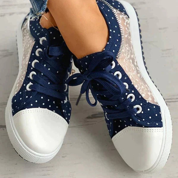 Women's Floral Mesh Lace-Up Sneakers Casual Comfort Walking Shoes