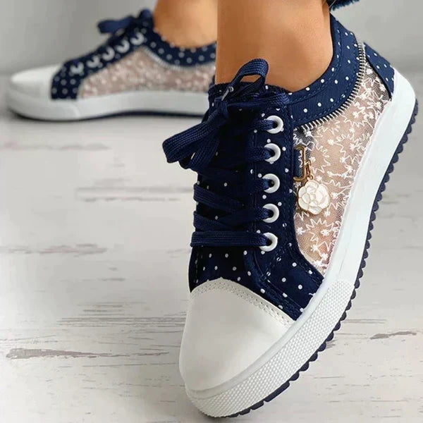 Women's Floral Mesh Lace-Up Sneakers Casual Comfort Walking Shoes