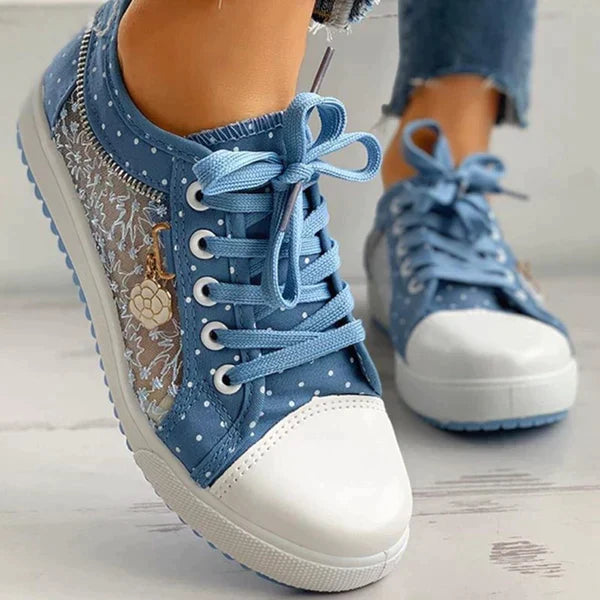Women's Floral Mesh Lace-Up Sneakers Casual Comfort Walking Shoes
