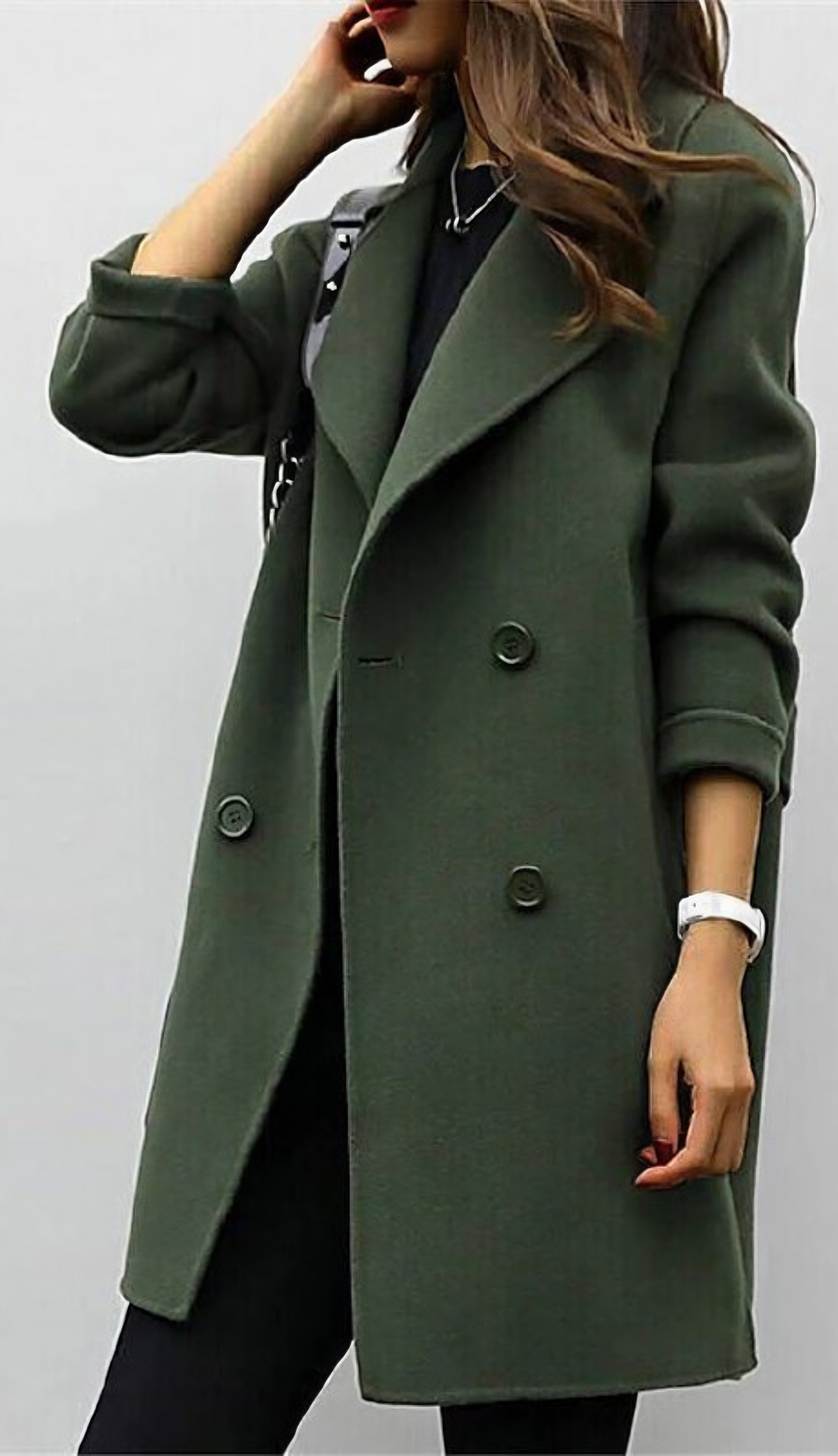 Women's Double-Breasted Coat with Wide Lapel Collar