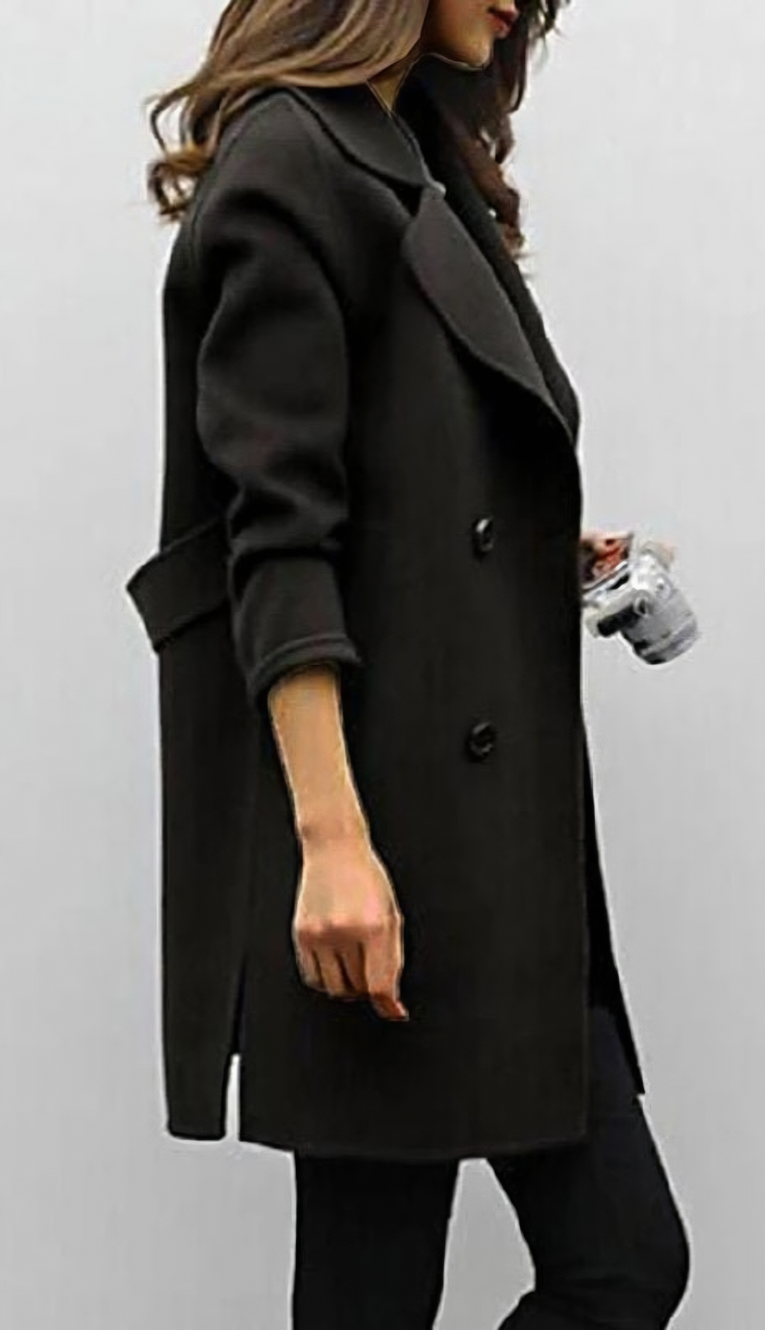 Women's Double-Breasted Coat with Wide Lapel Collar