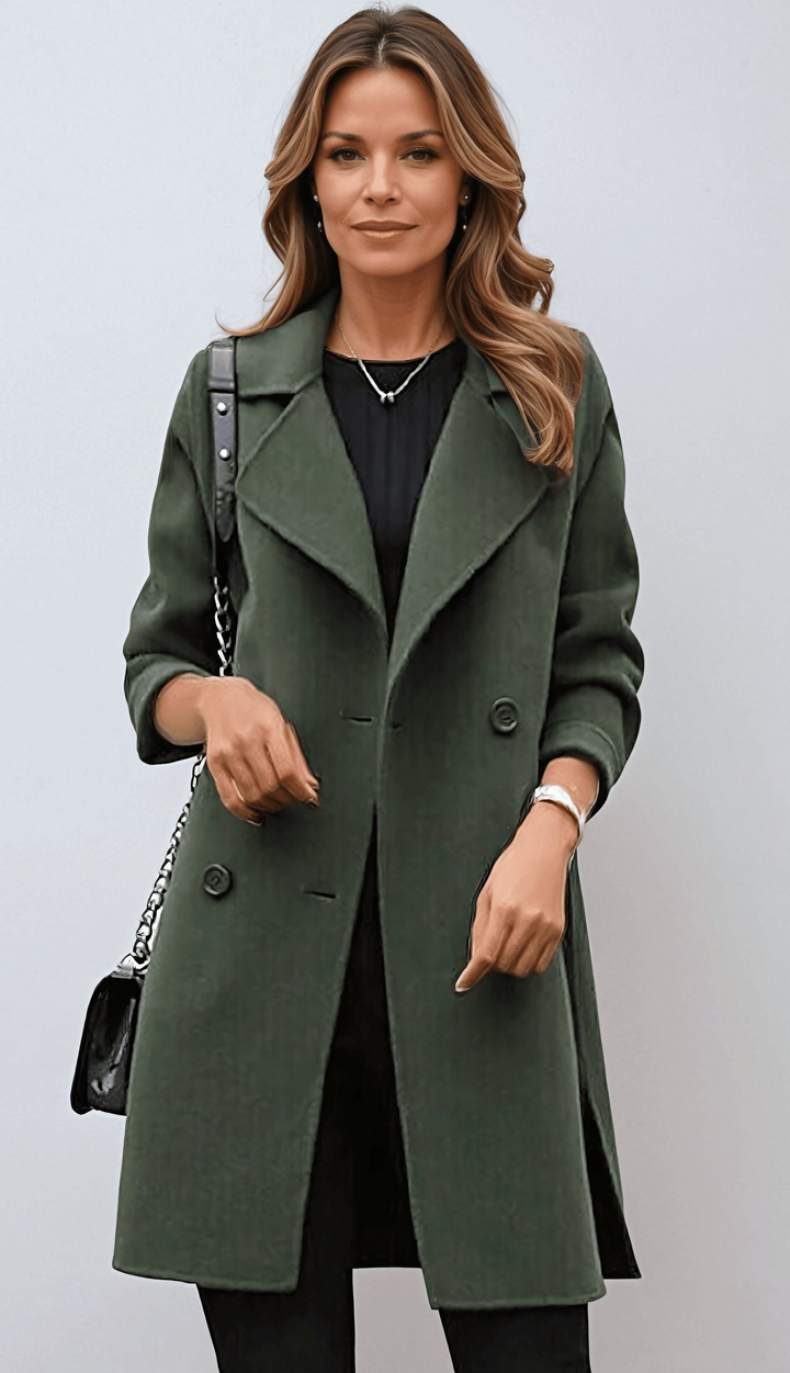 Women's Double-Breasted Coat with Wide Lapel Collar