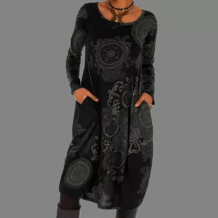 Long Sleeve Bohemian Midi Dress Unique Print