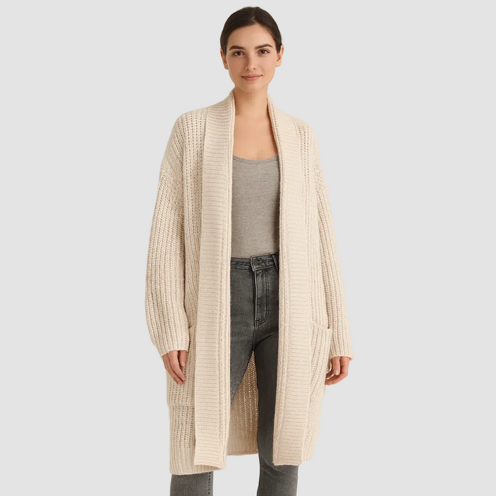 Women's Longline Warm Cardigan in Khaki