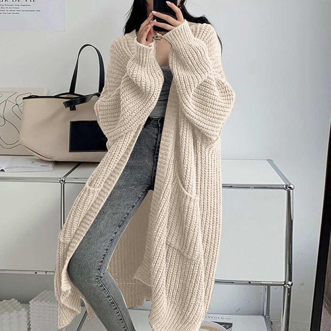 Women's Longline Warm Cardigan in Khaki