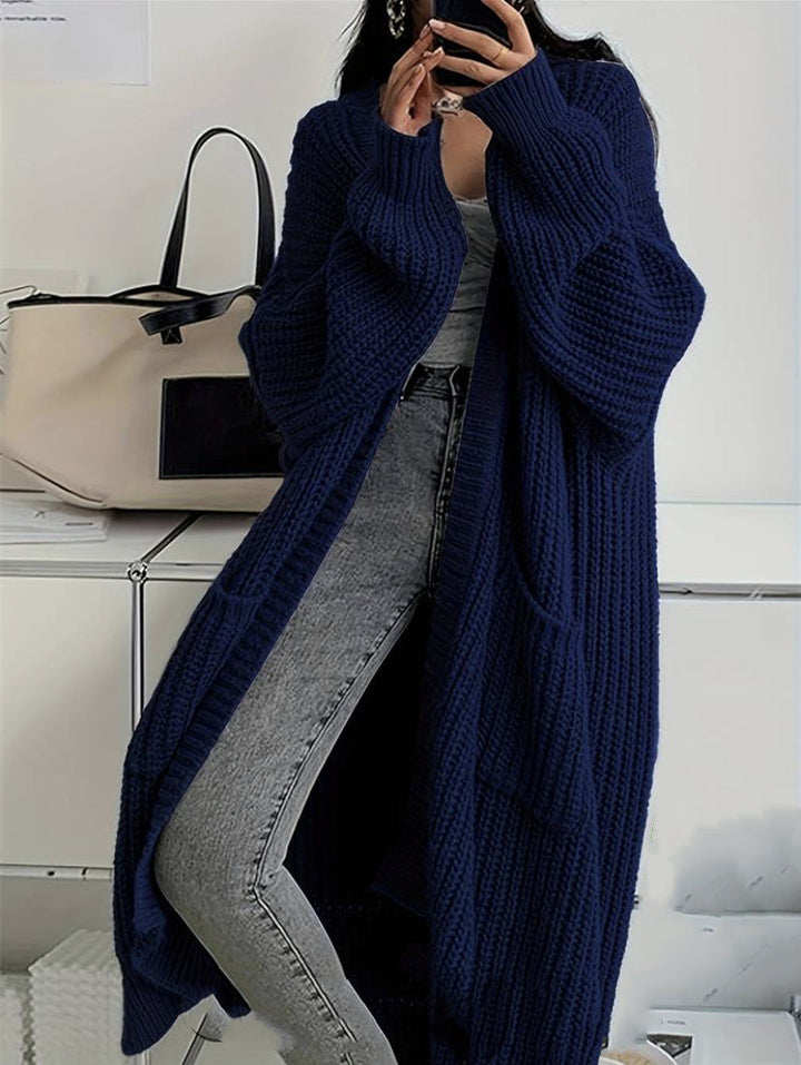 Women's Longline Warm Cardigan in Khaki - Navy
