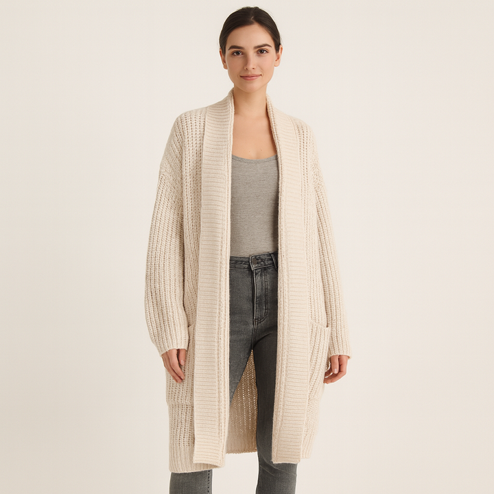 Women's Longline Warm Cardigan in Khaki - Khaki