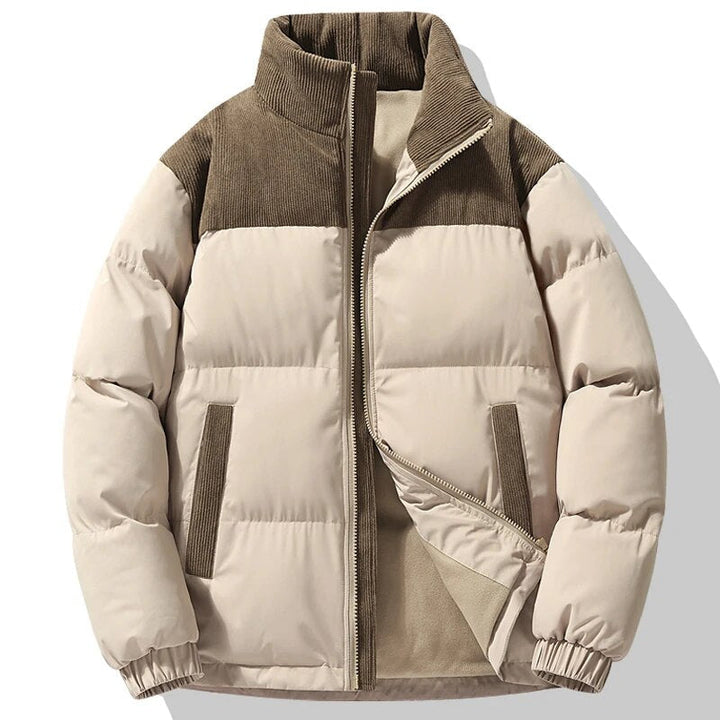 Men's Corduroy Jacket with Stand Collar and Zip Front