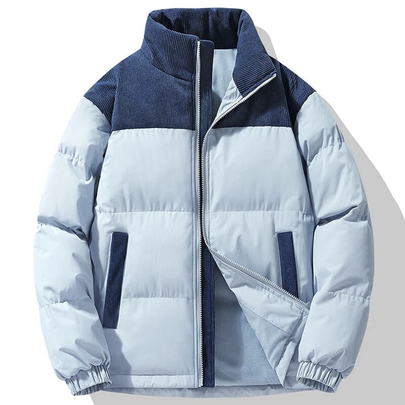 Men's Corduroy Jacket with Stand Collar and Zip Front