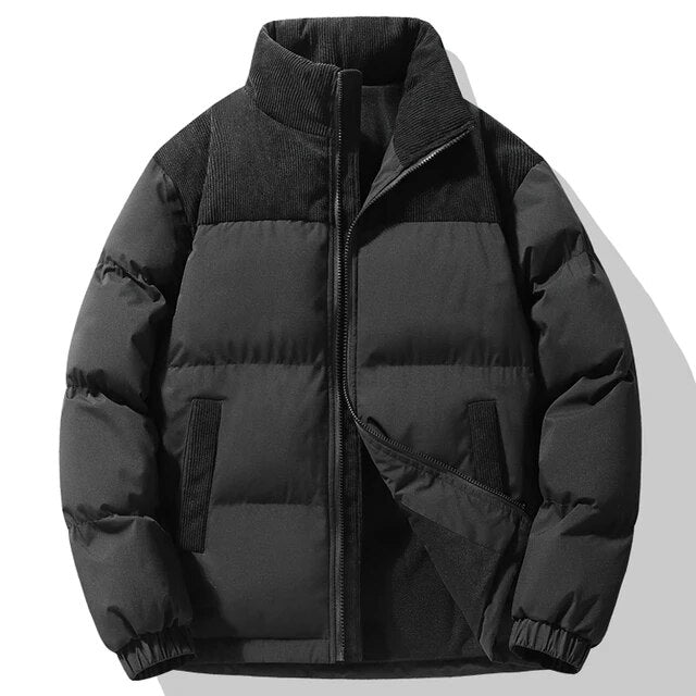 Men's Corduroy Jacket with Stand Collar and Zip Front