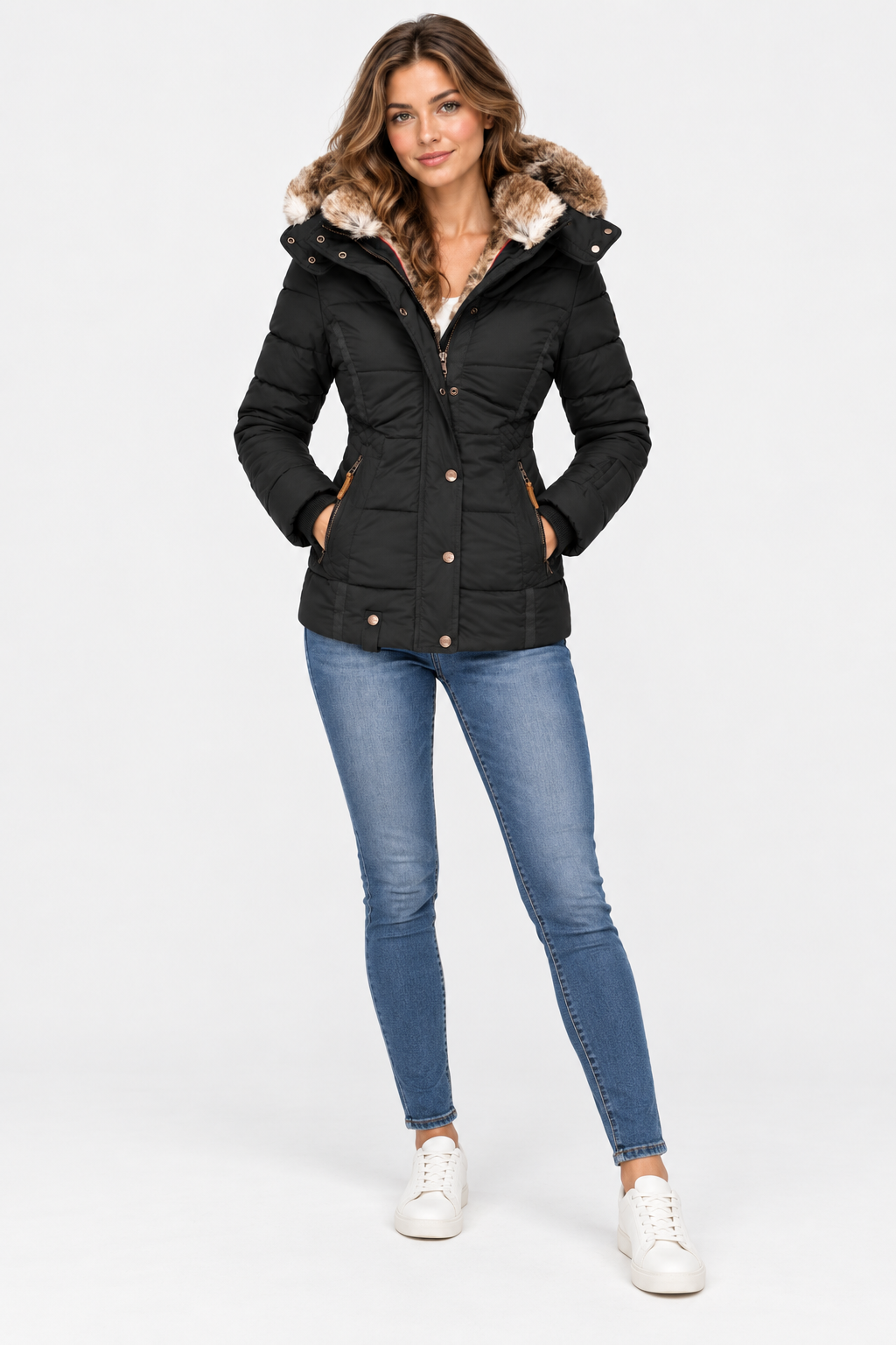 Women's Faux Fur Puffer Jacket with Hood