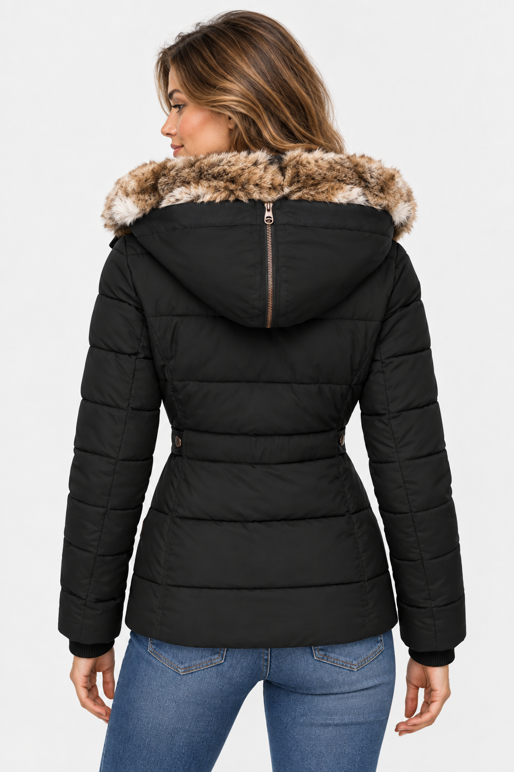 Women's Faux Fur Puffer Jacket with Hood