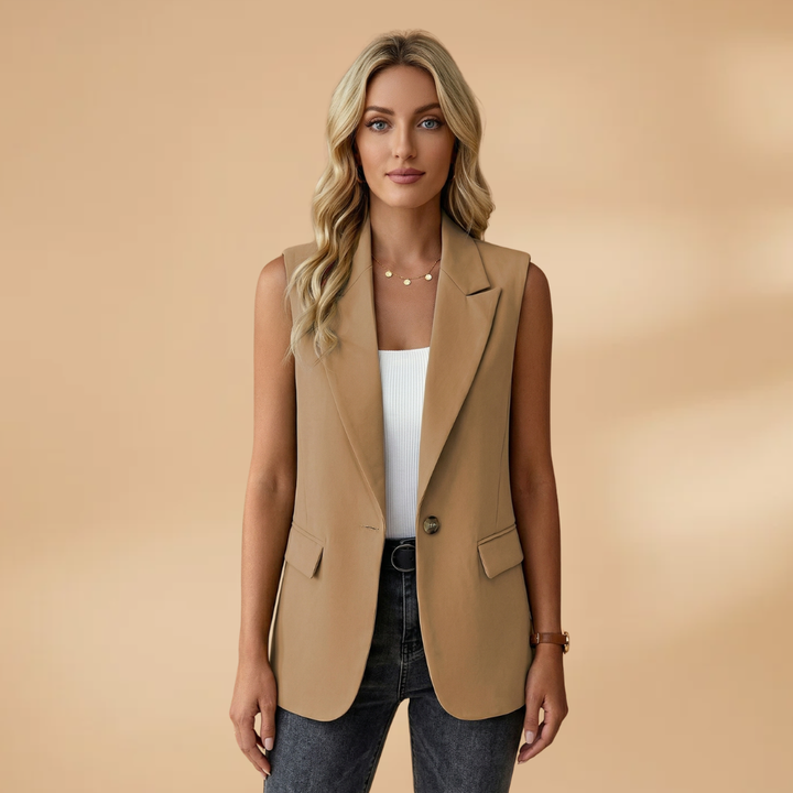 Women’s Blazer Jacket with Waist Accents and Button Fastening