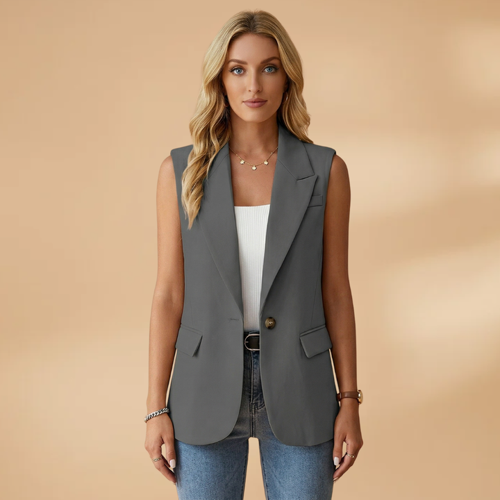Women’s Blazer Jacket with Waist Accents and Button Fastening