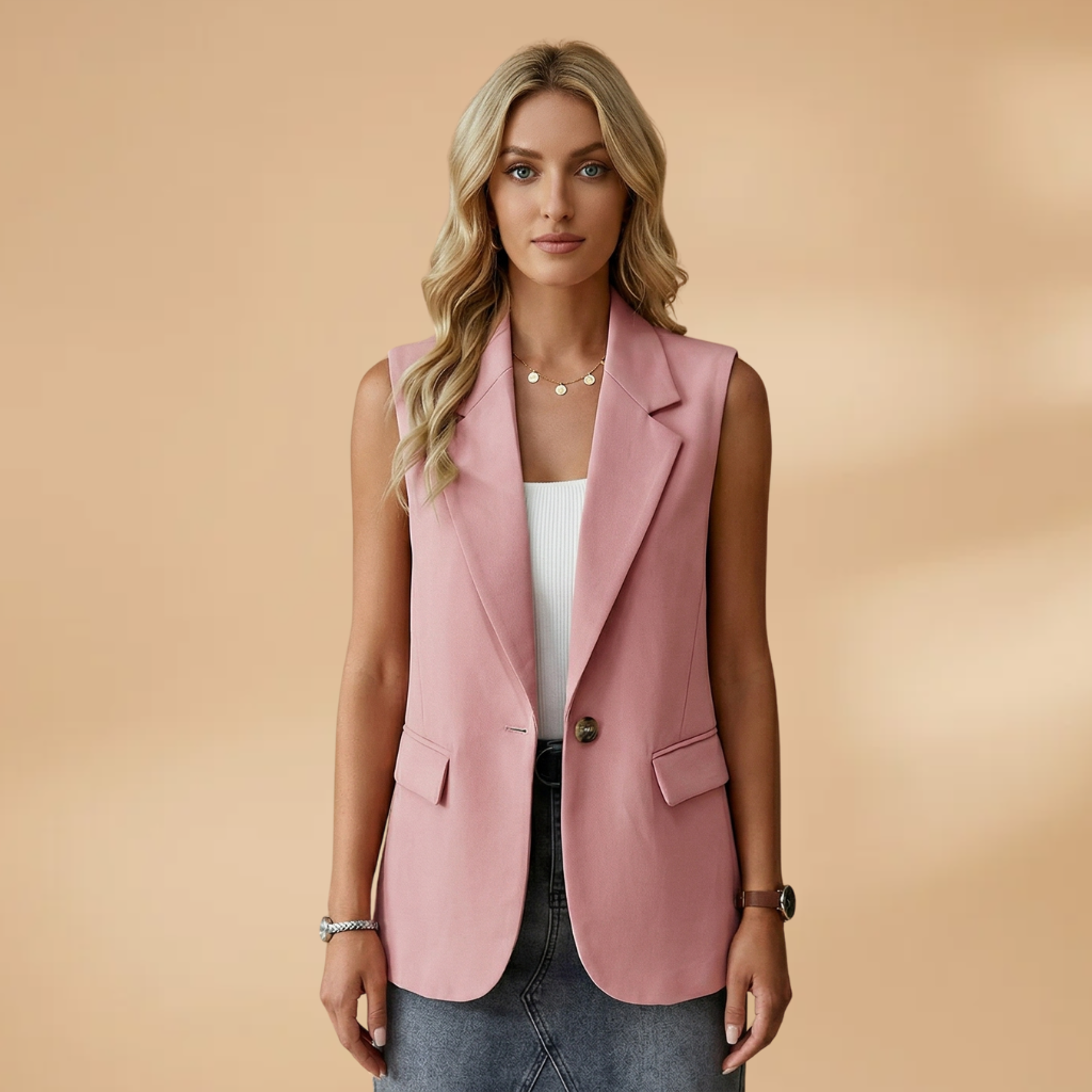 Women’s Blazer Jacket with Waist Accents and Button Fastening