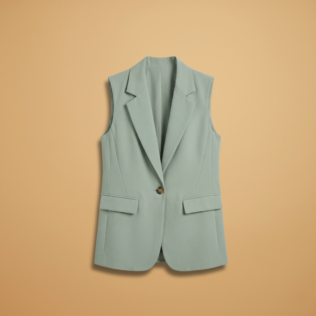 Women’s Blazer Jacket with Waist Accents and Button Fastening
