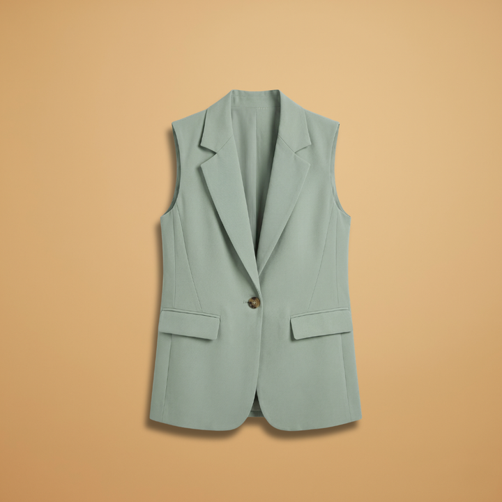 Women’s Blazer Jacket with Waist Accents and Button Fastening