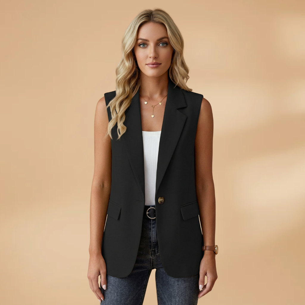 Women’s Blazer Jacket with Waist Accents and Button Fastening