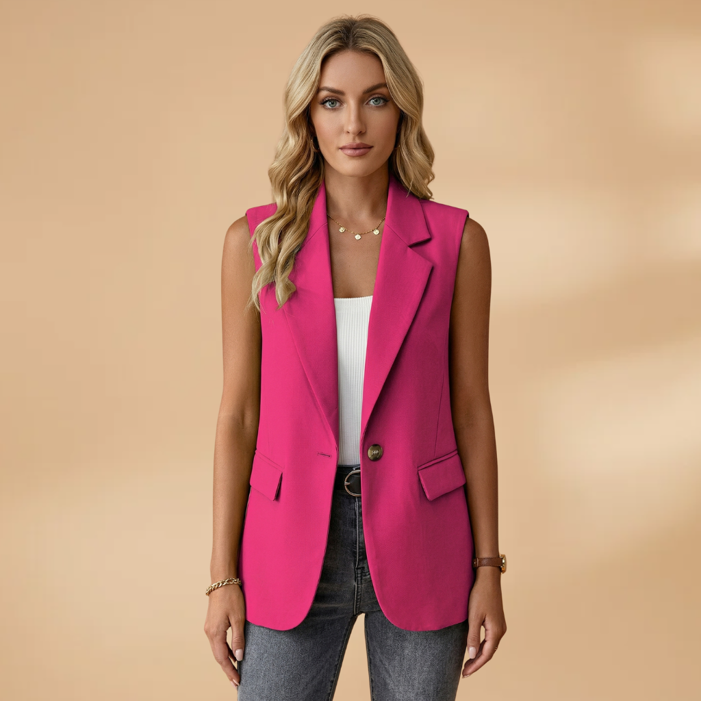 Women’s Blazer Jacket with Waist Accents and Button Fastening
