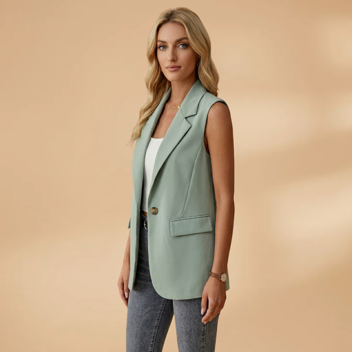 Women’s Blazer Jacket with Waist Accents and Button Fastening