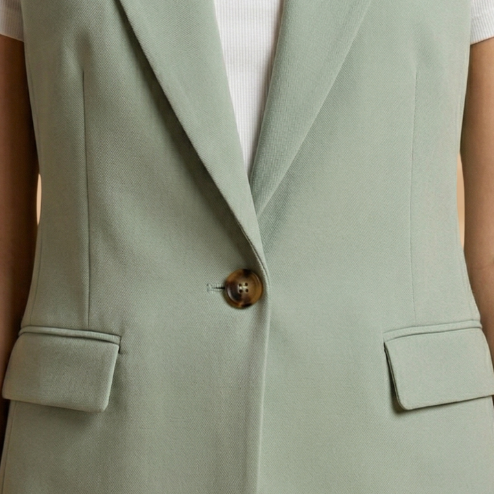 Women’s Blazer Jacket with Waist Accents and Button Fastening