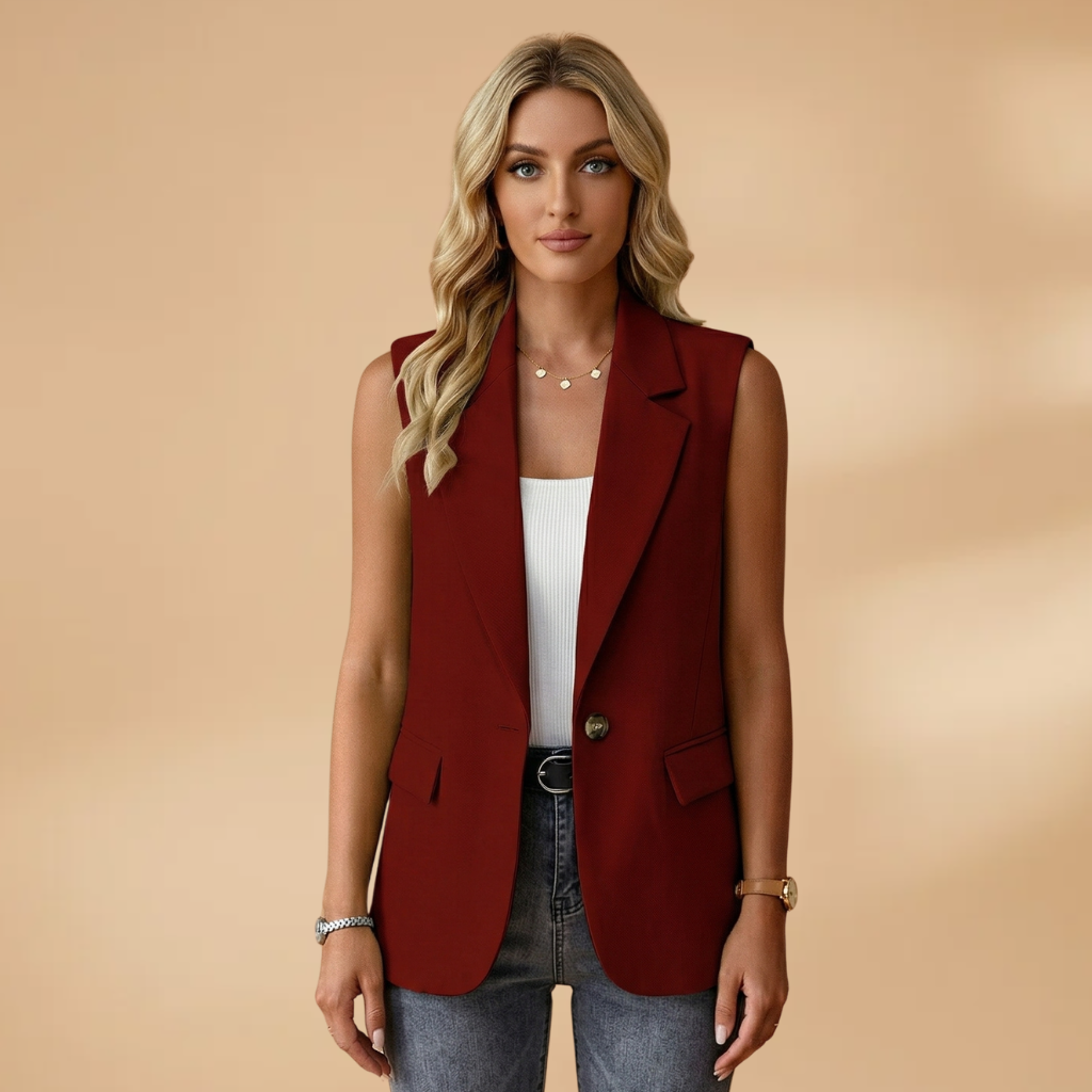 Women’s Blazer Jacket with Waist Accents and Button Fastening
