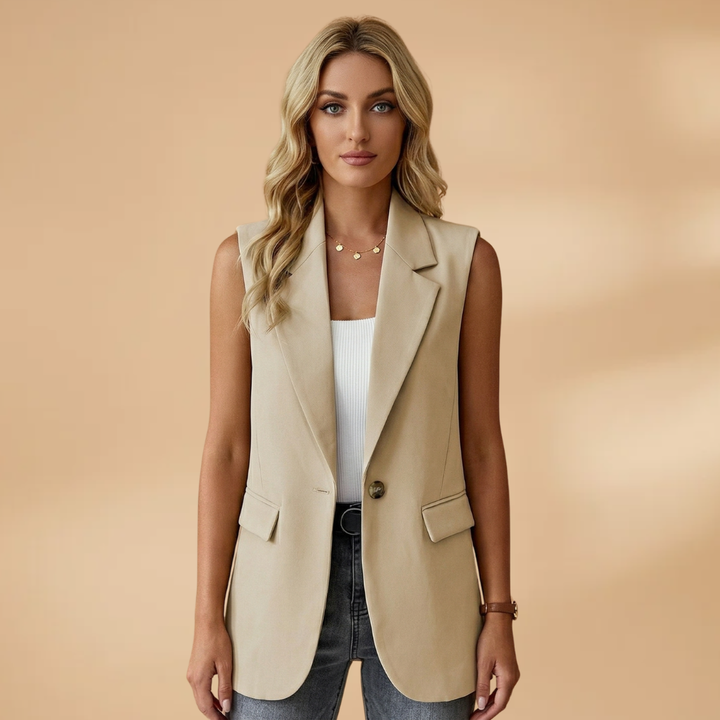 Women’s Blazer Jacket with Waist Accents and Button Fastening
