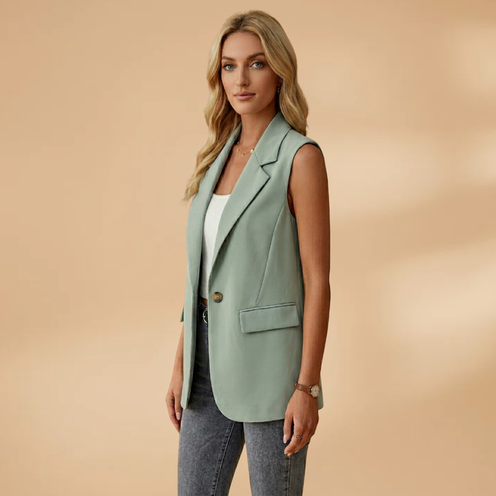 Women’s Blazer Jacket with Waist Accents and Button Fastening