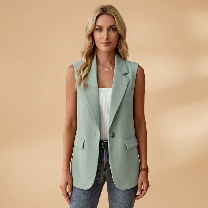 Women’s Blazer Jacket with Waist Accents and Button Fastening