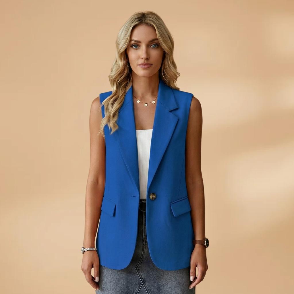 Women’s Blazer Jacket with Waist Accents and Button Fastening