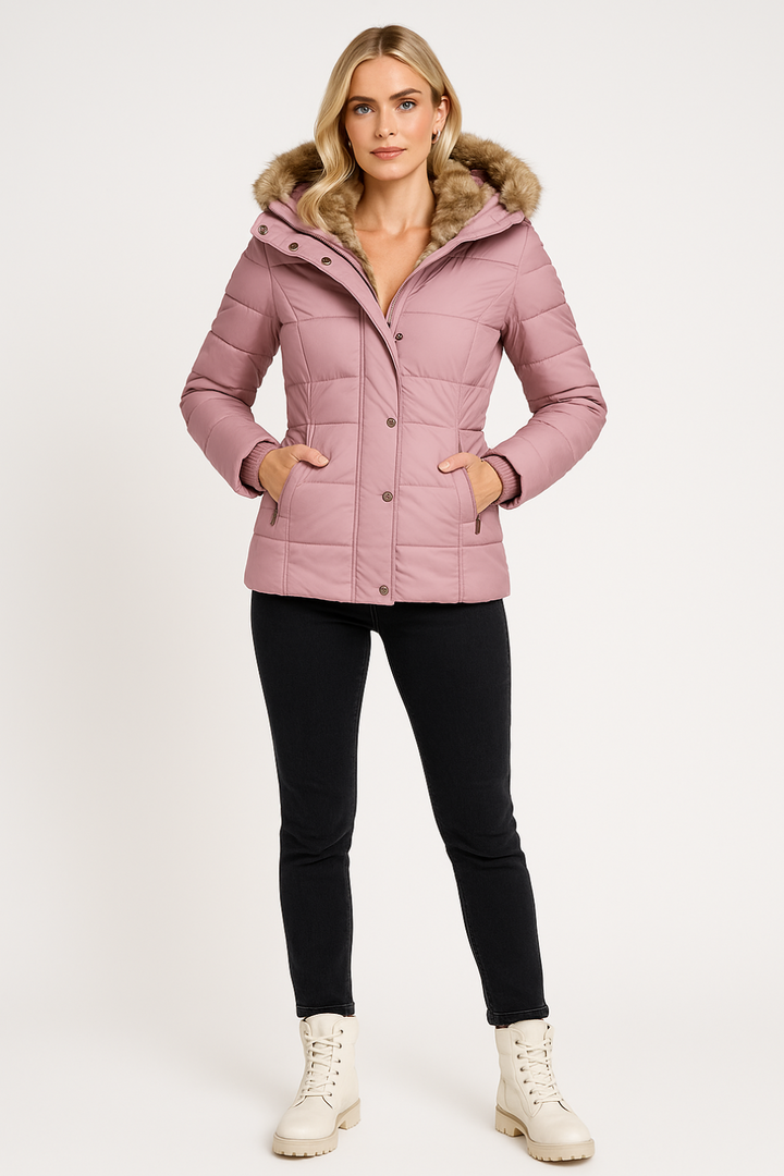 Women’s Winter Puffer Jacket Thermal Padded Coat with Fur Hood