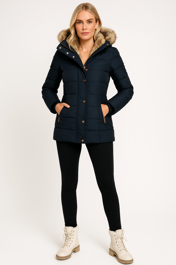 Women’s Winter Puffer Jacket Thermal Padded Coat with Fur Hood