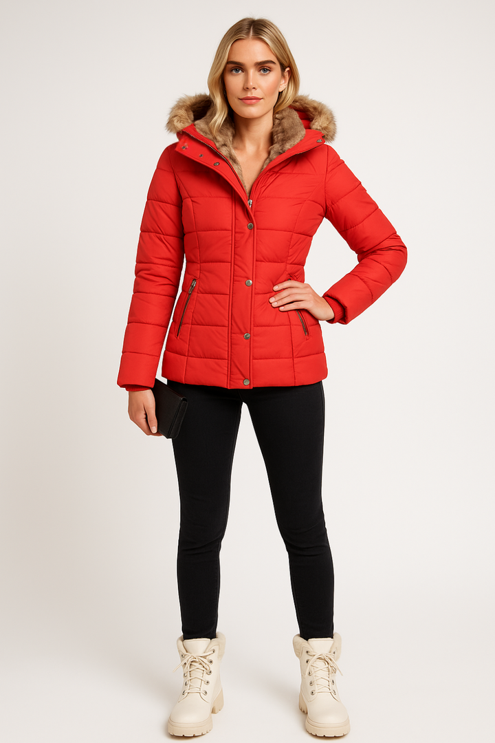 Women’s Winter Puffer Jacket Thermal Padded Coat with Fur Hood