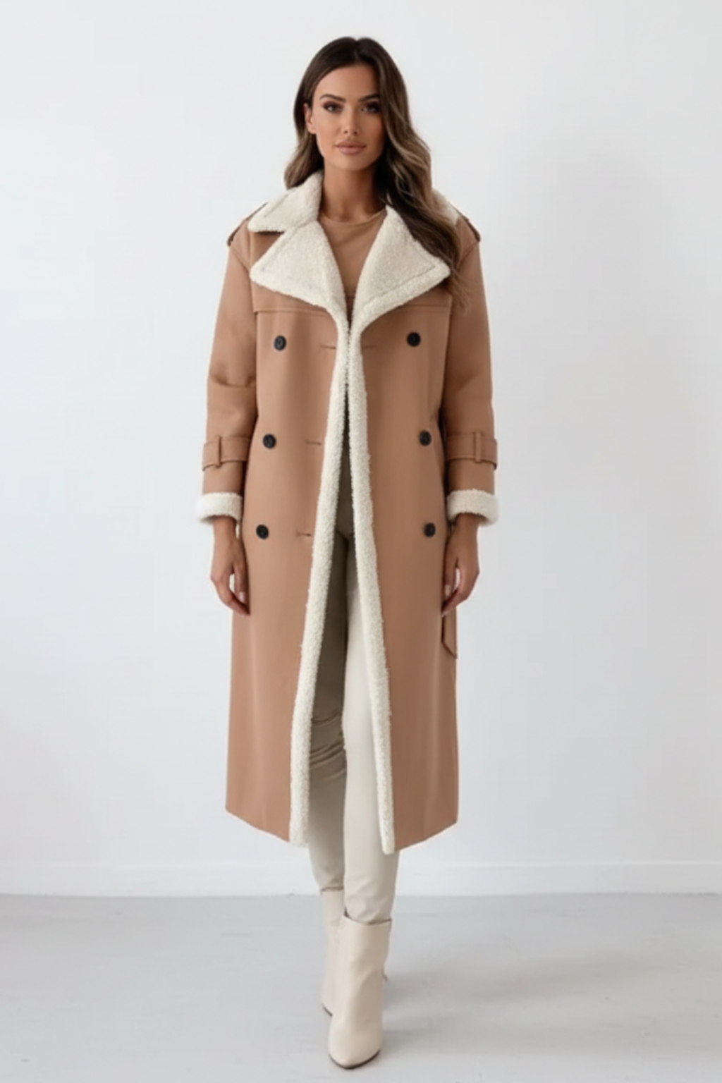 Women’s Long Shearling-Lined Trench Coat