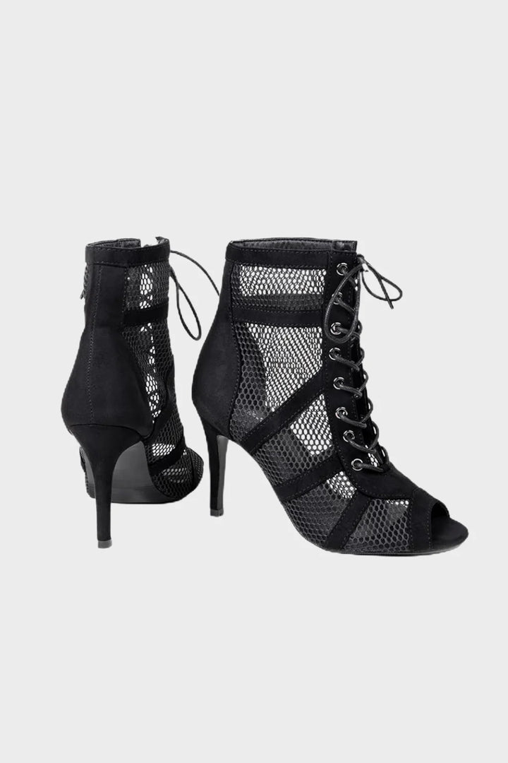 Women’s Mesh Lace Up High Heel Sandals Peep Toe Party Dress Shoes