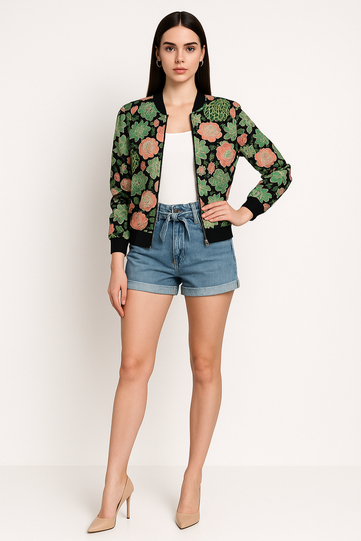 Women’s Printed Bomber Jacket Lightweight Casual Zip Jacket