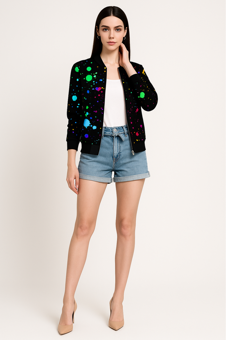 Women’s Printed Bomber Jacket Lightweight Casual Zip Jacket