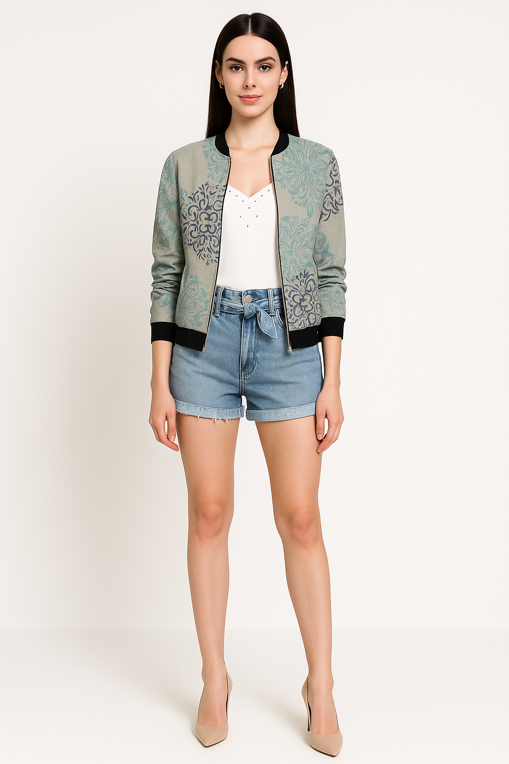Women’s Printed Bomber Jacket Lightweight Casual Zip Jacket