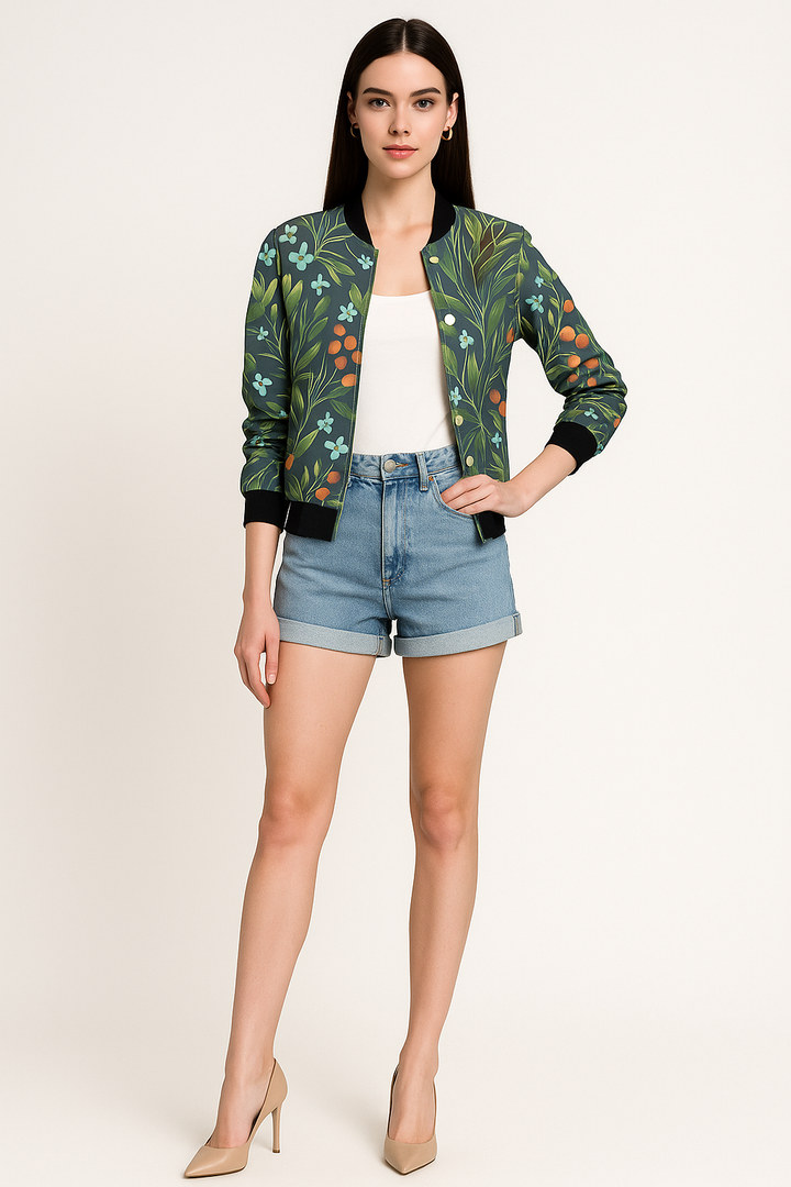 Women’s Printed Bomber Jacket Lightweight Casual Zip Jacket