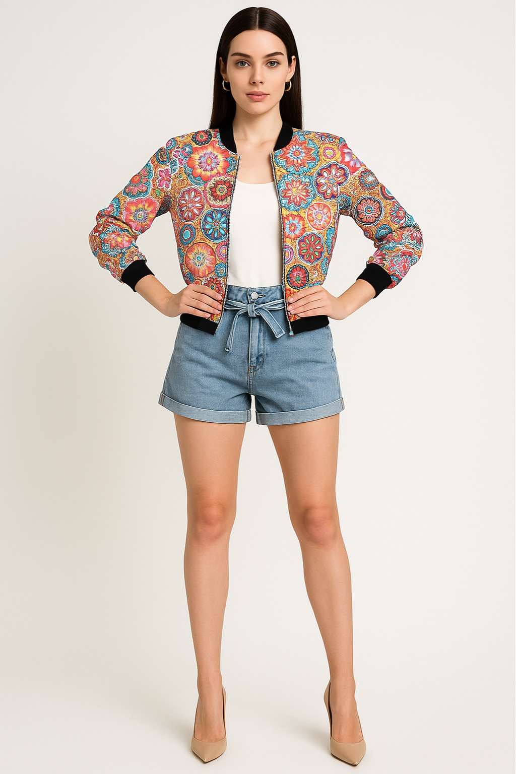 Women’s Printed Bomber Jacket Lightweight Casual Zip Jacket