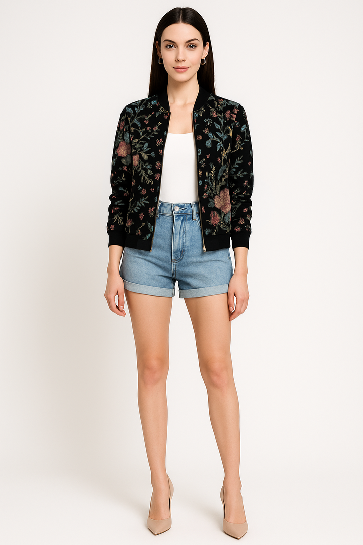 Women’s Printed Bomber Jacket Lightweight Casual Zip Jacket