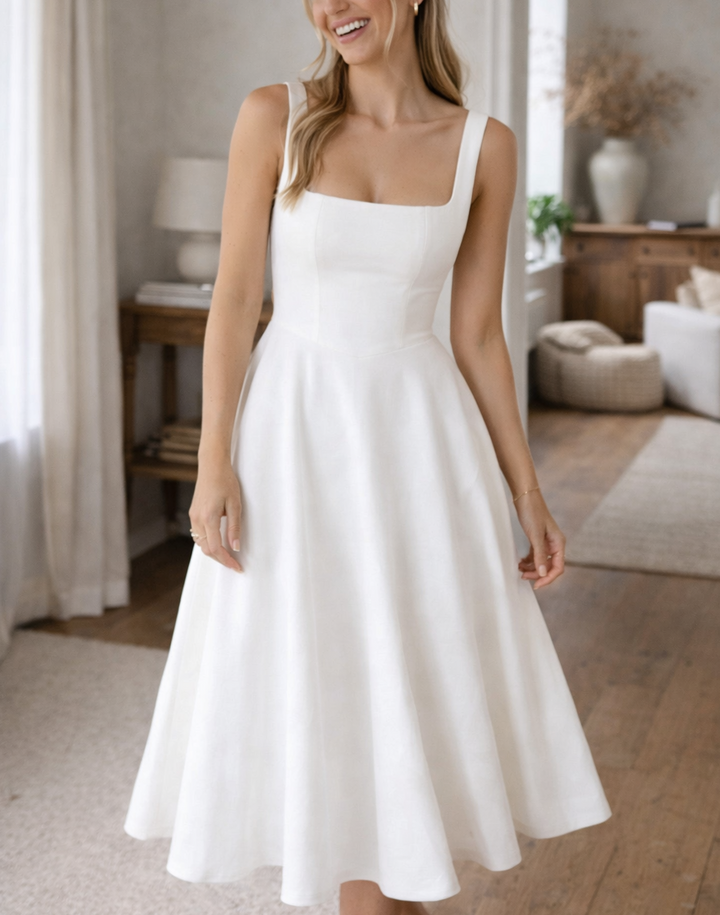 Women's Sleeveless A-Line Midi Dress Fitted Bodice
