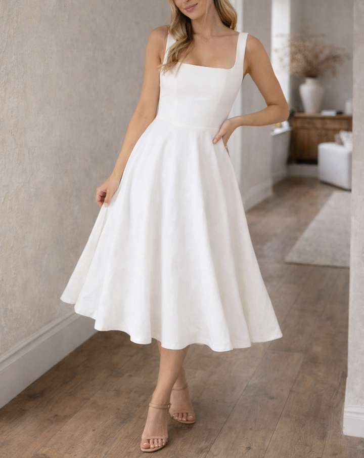 Women's Sleeveless A-Line Midi Dress Fitted Bodice