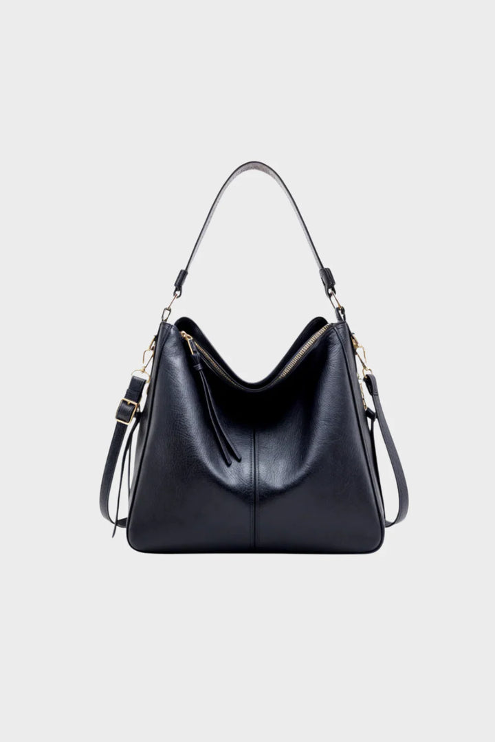 Women’s Leather Look Shoulder Bag Large Casual Tote Handbag with Crossbody Strap