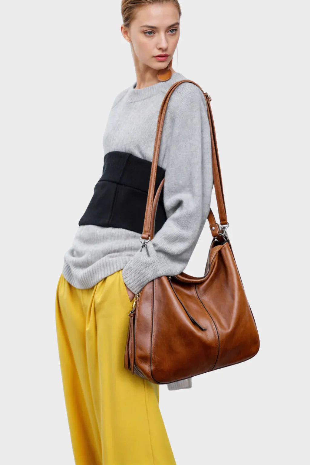Women’s Leather Look Shoulder Bag Large Casual Tote Handbag with Crossbody Strap