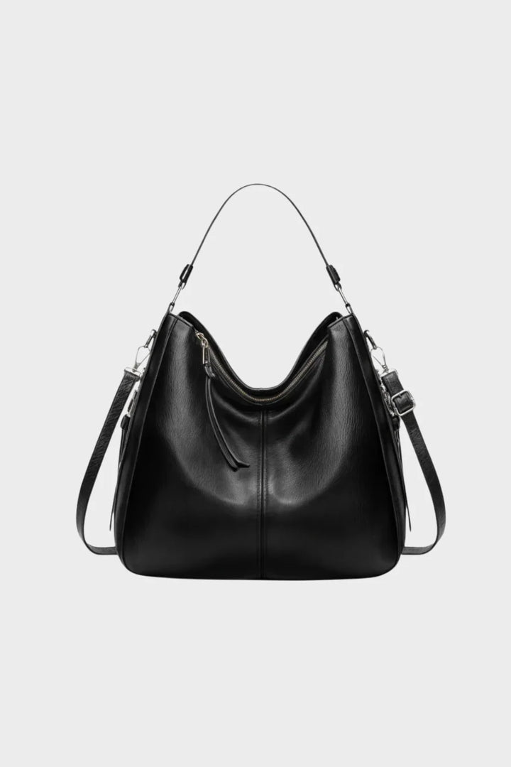 Women’s Leather Look Shoulder Bag Large Casual Tote Handbag with Crossbody Strap