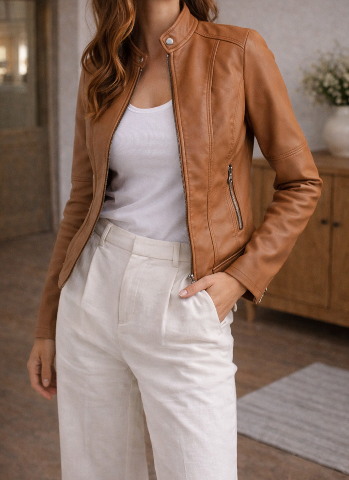 Women's Leather Jacket Fitted Design Zipper