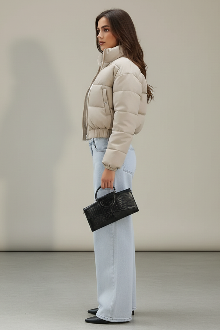 Women’s Cropped Puffer Jacket Warm Padded Short Winter Coat